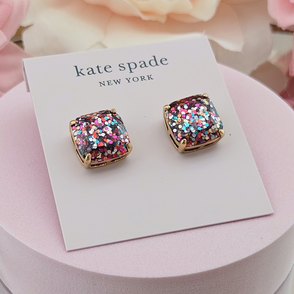 Kate Spade Multi Gold Tone Glitter Stud Earrings Rainbow Valentine's Day Gifts